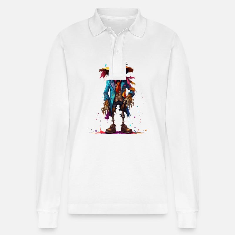 Vogelscheuche / Erntehelfer / Maisfeld / Feld - Stanley/Stella Unisex Bio-Langarm-Poloshirt Prepster - Weiß
