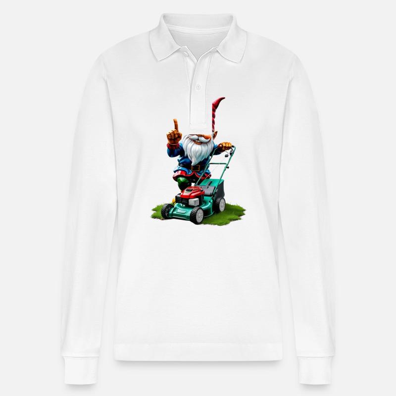 Rasenmäher Gartenzwerg Gärtner Geschenkideen - Stanley/Stella Unisex Bio-Langarm-Poloshirt Prepster - Weiß