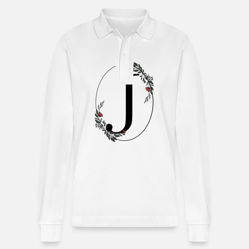 Buchstabe J - Stanley/Stella Unisex Bio-Langarm-Poloshirt Prepster - Weiß