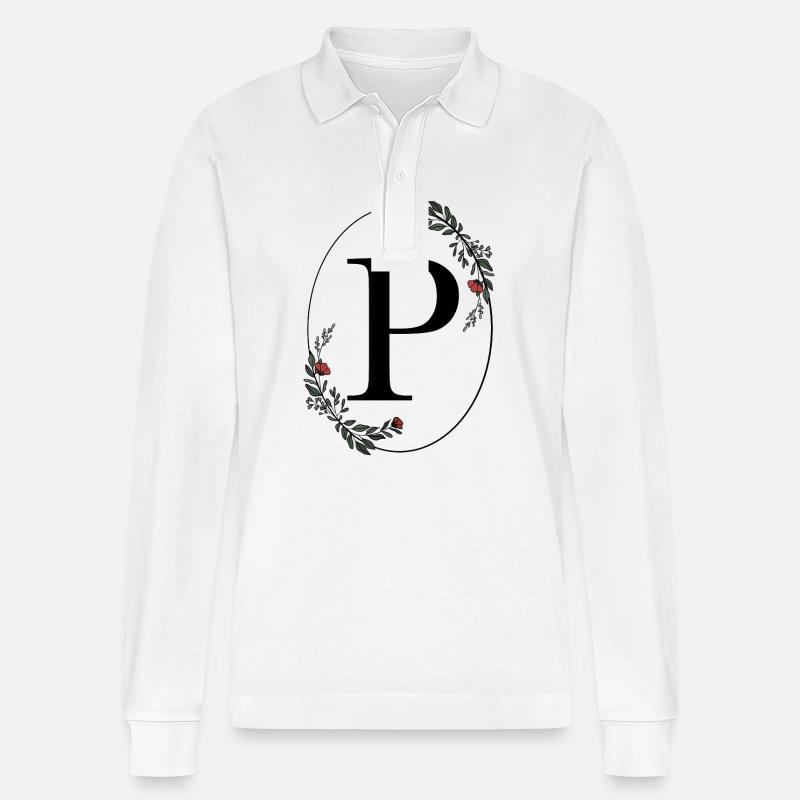 Buchstabe P - Stanley/Stella Unisex Bio-Langarm-Poloshirt Prepster - Weiß