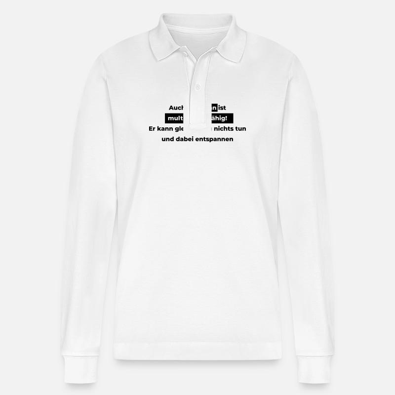 Auch ein Mann ist multitaskingfähig. - Stanley/Stella Unisex Bio-Langarm-Poloshirt Prepster - Weiß