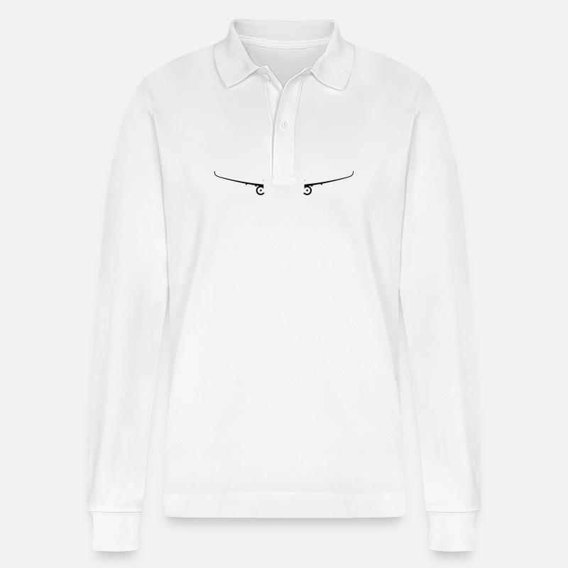 Flugzeug - Stanley/Stella Unisex Bio-Langarm-Poloshirt Prepster - Weiß
