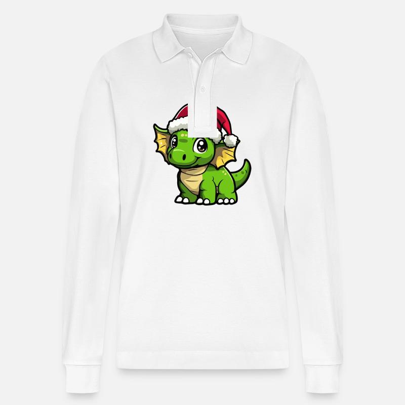 Dinosaure tricératops Noël mignon - Polo à manches longues bio PREPSTER Stanley/Stella Unisexe - blanc