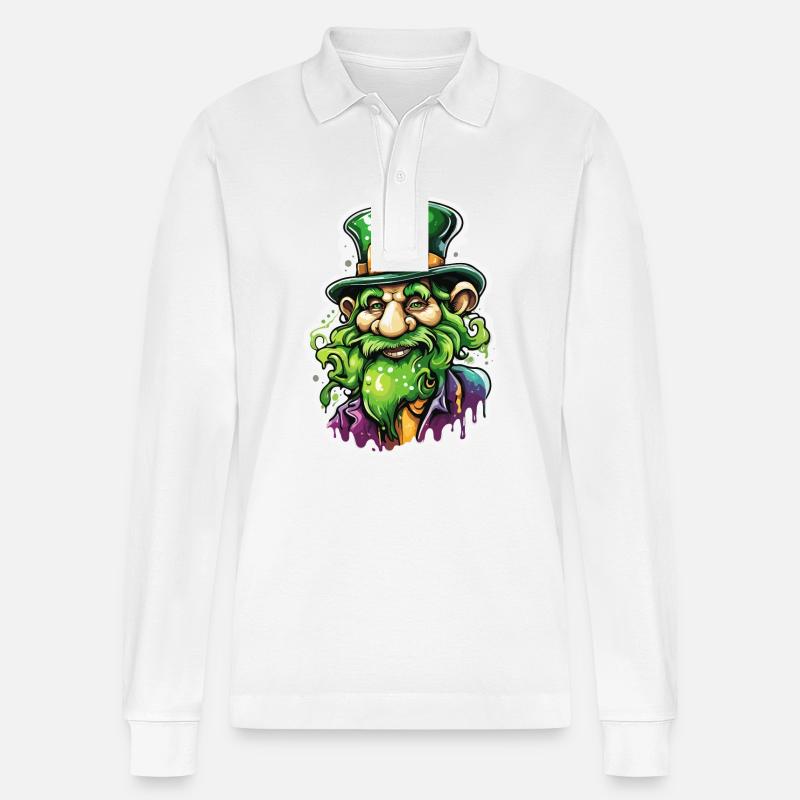 Leprechaun / Leprechaun / Vert / Gingembre / Irlande - Polo à manches longues bio PREPSTER Stanley/Stella Unisexe - blanc
