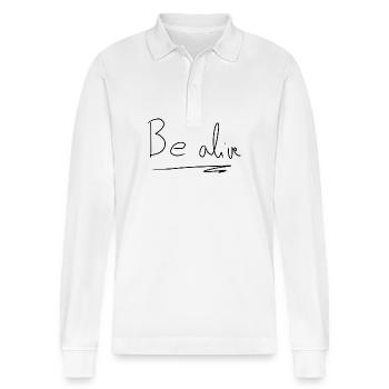 Be alive text - Stanley/Stella Organic Unisex Long-Sleeved Polo Shirt Prepster - white - Front - Anna (173cm) & Nico (186cm)