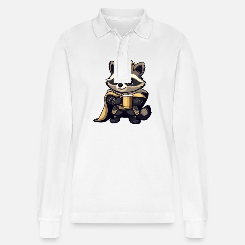 Waschbär Bier Lustig - Stanley/Stella Unisex Bio-Langarm-Poloshirt Prepster - Weiß