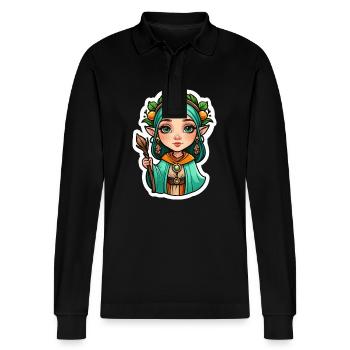 Druid Druid Fantasy Illustration - Stanley/Stella Organic Unisex Long-Sleeved Polo Shirt Prepster - black - Front - Anna (173cm) & Nico (186cm)
