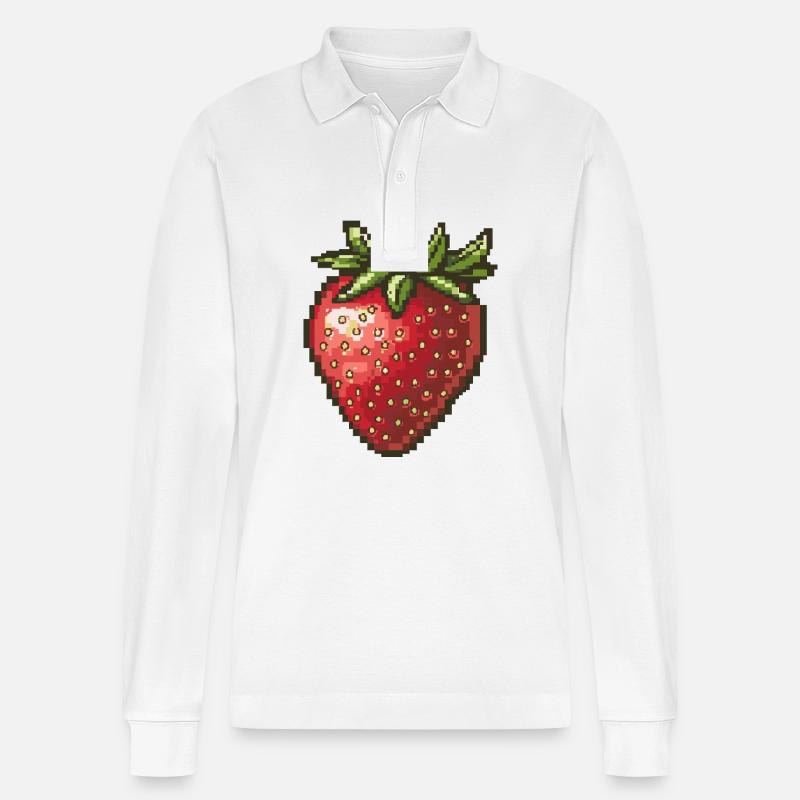 Erdbeere Pixel Symbol - Stanley/Stella Unisex Bio-Langarm-Poloshirt Prepster - Weiß