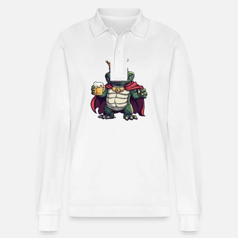 Alligator Bier Lustig - Stanley/Stella Unisex Bio-Langarm-Poloshirt Prepster - Weiß