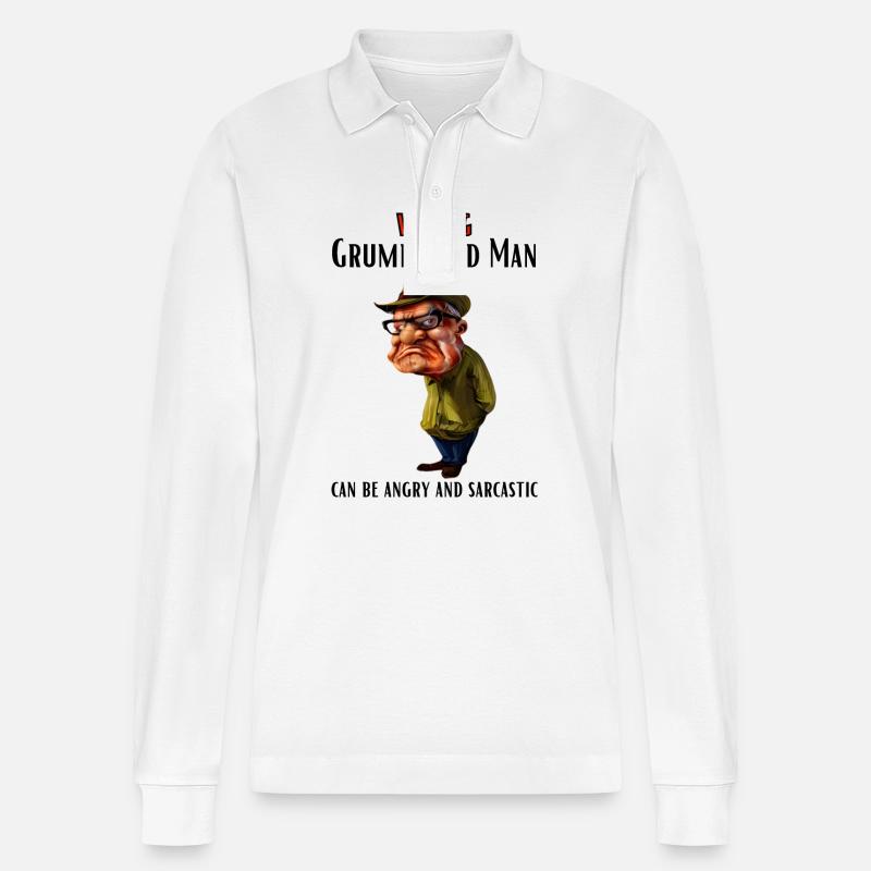 Warning Grumpy Old Man - Stanley/Stella Organic Unisex Long-Sleeved Polo Shirt Prepster - white
