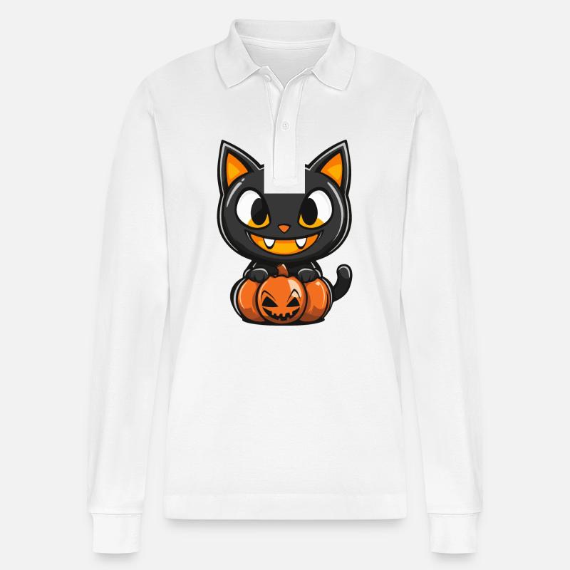 Chat Halloween Chat - Polo à manches longues bio PREPSTER Stanley/Stella Unisexe - blanc