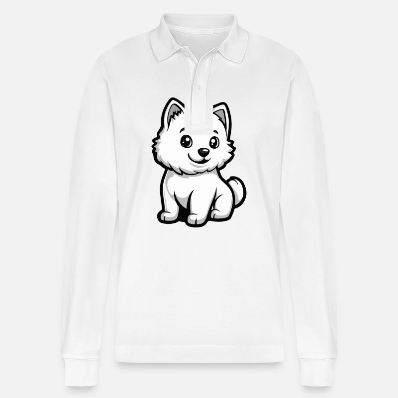 Samoyède chien bande dessinée mignon - Polo à manches longues bio PREPSTER Stanley/Stella Unisexe - blanc