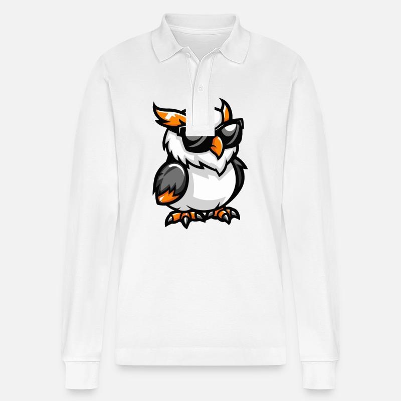 Eule Comic Cool - Stanley/Stella Unisex Bio-Langarm-Poloshirt Prepster - Weiß