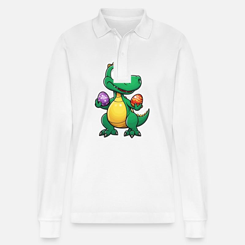 Dinosaurier Ostereier Ostern - Stanley/Stella Unisex Bio-Langarm-Poloshirt Prepster - Weiß