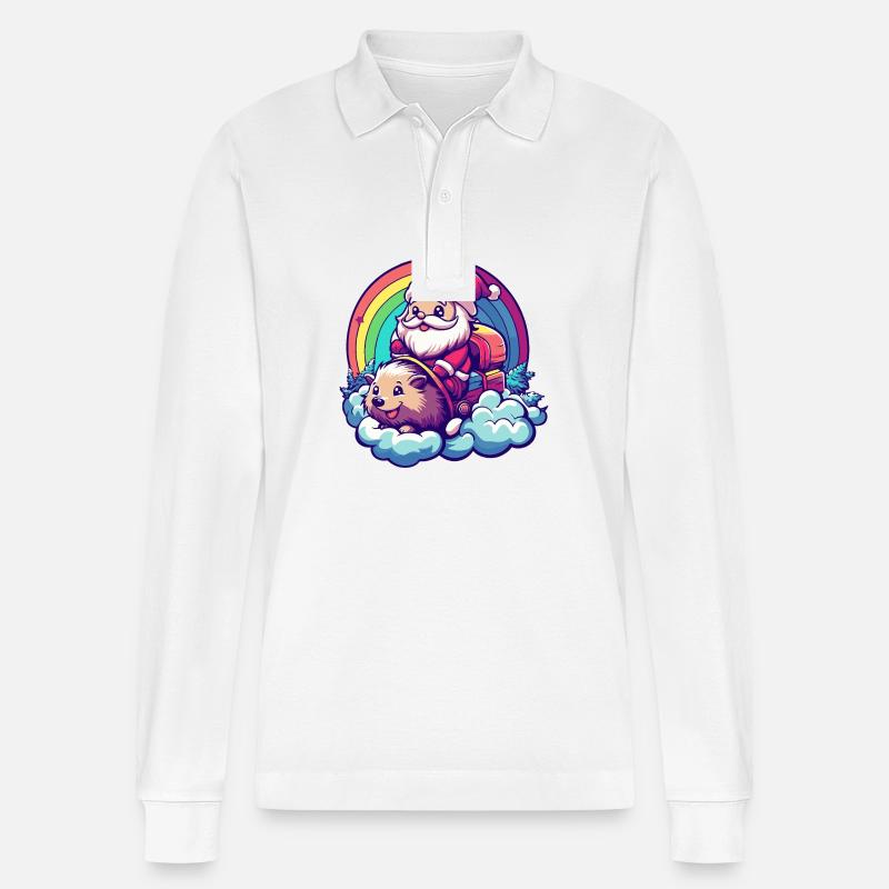 Igel Weihnachtsmann Regenbogen - Stanley/Stella Unisex Bio-Langarm-Poloshirt Prepster - Weiß