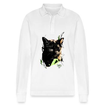 Cat 5Gras by Acryl Gallery & Design - Stanley/Stella Organic Unisex Long-Sleeved Polo Shirt Prepster - white - Front - Anna (173cm) & Nico (186cm)