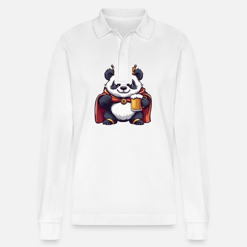 Panda Bier Lustig - Stanley/Stella Unisex Bio-Langarm-Poloshirt Prepster - Weiß