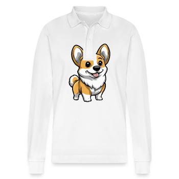 Corgi chien bande dessinée mignon - Polo à manches longues bio PREPSTER Stanley/Stella Unisexe - blanc - Devant - Anna (173cm) & Nico (186cm)
