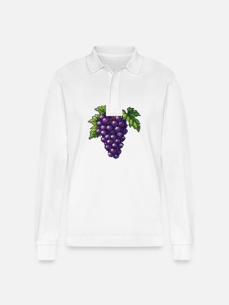 Grapes Pixel Icon - Stanley/Stella Organic Unisex Long-Sleeved Polo Shirt Prepster - white