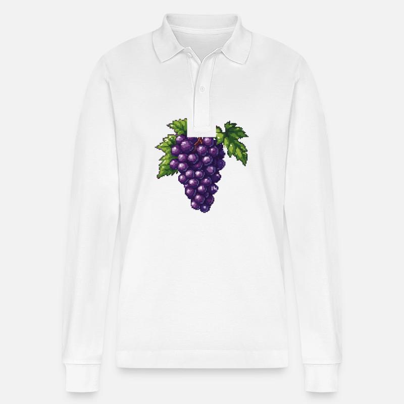 Raisin Icône Pixel - Polo à manches longues bio PREPSTER Stanley/Stella Unisexe - blanc