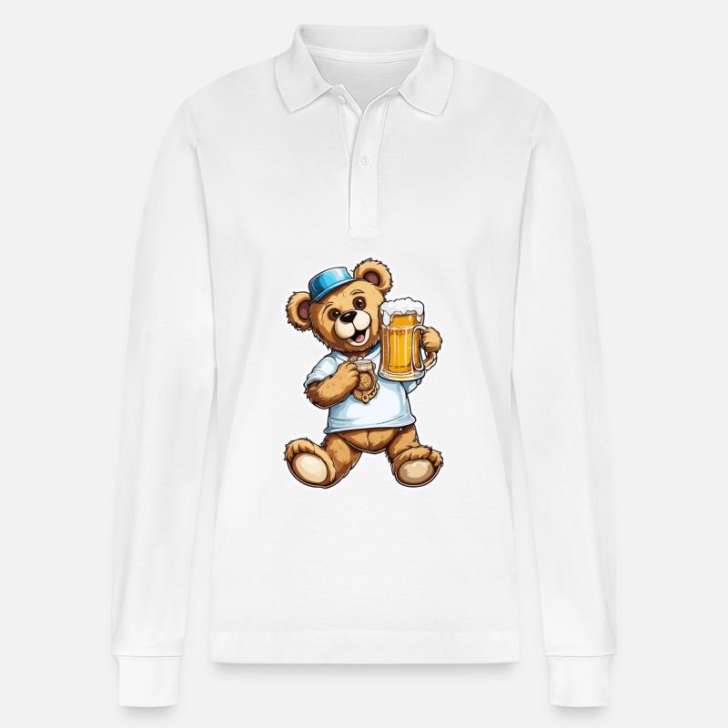 Teddybär / Kuscheltier / Stofftier / Geschenkidee - Stanley/Stella Unisex Bio-Langarm-Poloshirt Prepster - Weiß