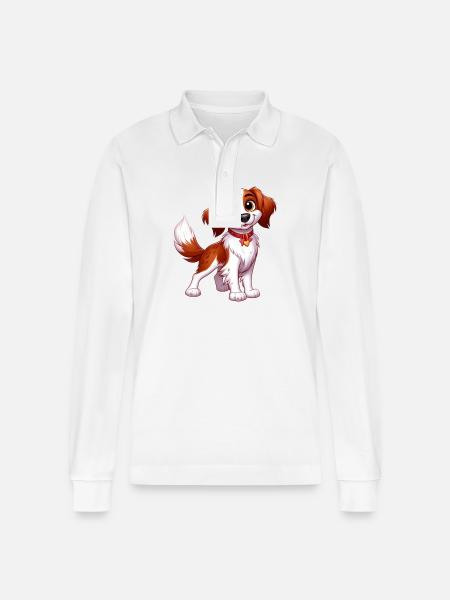 Brittany Spaniel 5 - Stanley/Stella Organic Unisex Long-Sleeved Polo Shirt Prepster - white