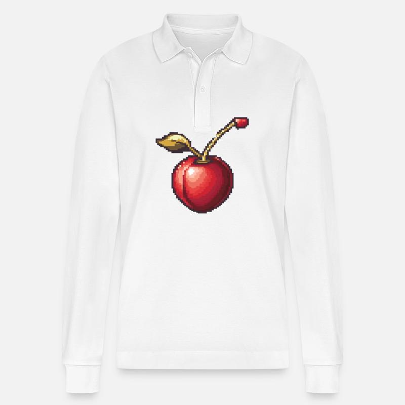 Kirsche Pixel Symbol - Stanley/Stella Unisex Bio-Langarm-Poloshirt Prepster - Weiß