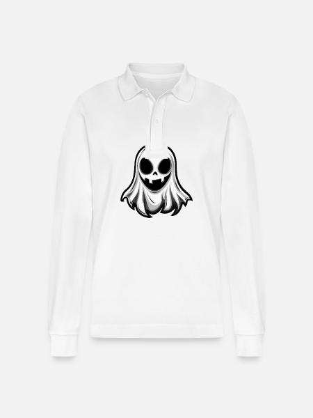 Geist Halloween Comic - Stanley/Stella Unisex Bio-Langarm-Poloshirt Prepster - Weiß