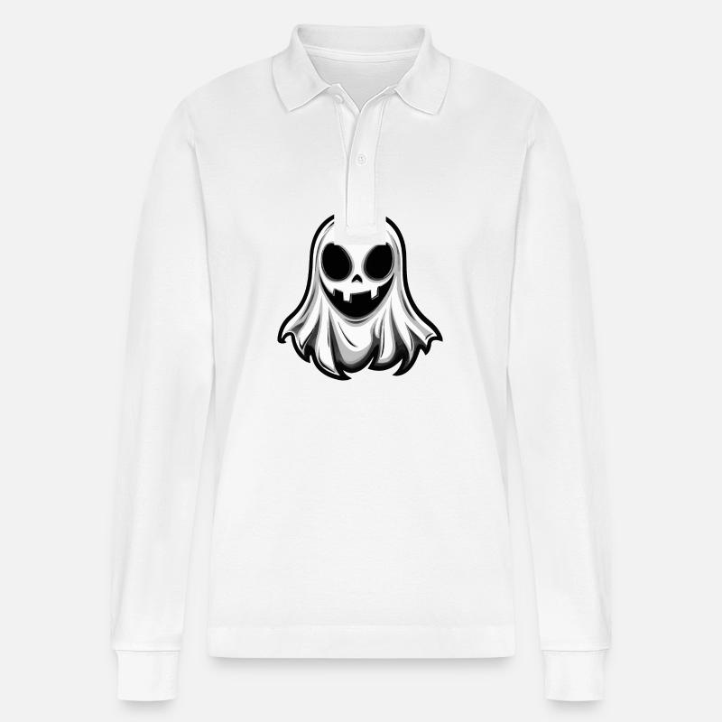 Ghost Halloween Comic - Stanley/Stella Organic Unisex Long-Sleeved Polo Shirt Prepster - white