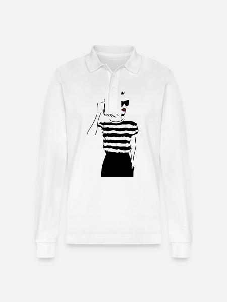 Kiss of the Night Lip Accent - Stanley/Stella Organic Unisex Long-Sleeved Polo Shirt Prepster - white