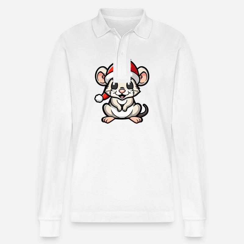 Maus Weihnachten - Stanley/Stella Unisex Bio-Langarm-Poloshirt Prepster - Weiß