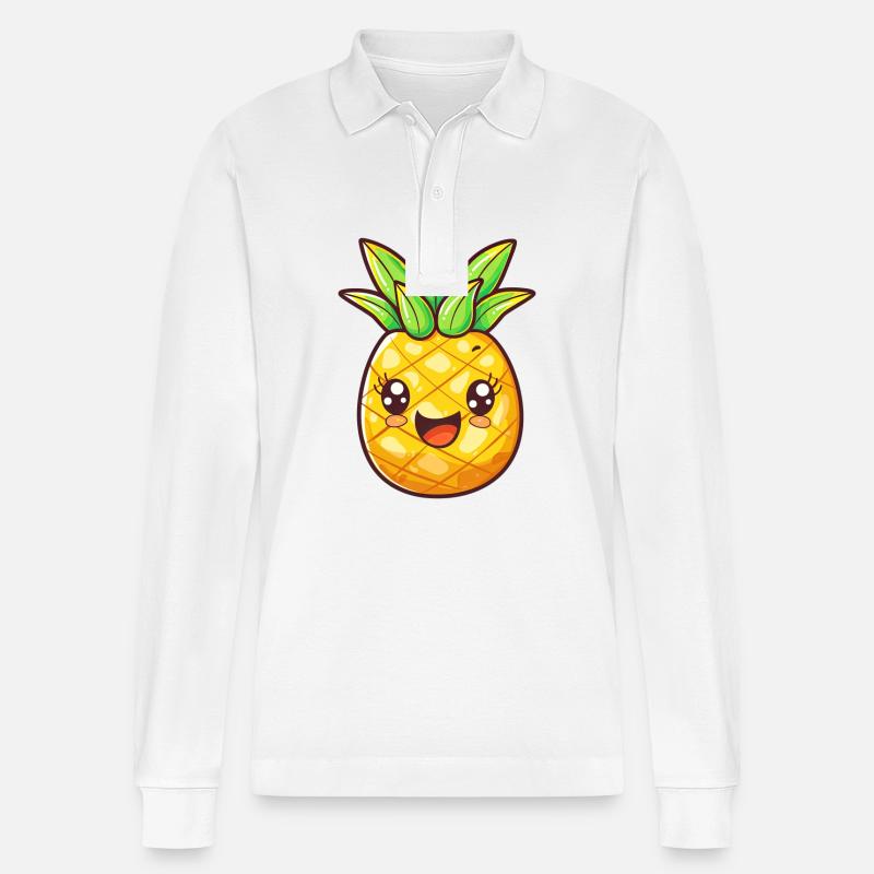 Ananas mit Gesicht - Stanley/Stella Unisex Bio-Langarm-Poloshirt Prepster - Weiß