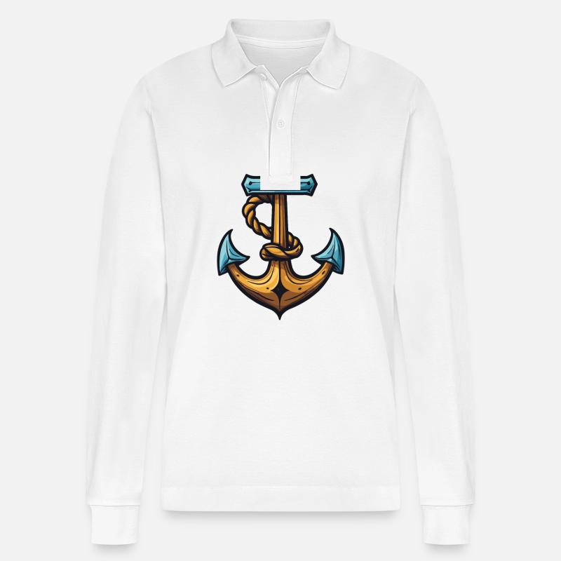 Anker Symbol Hafen - Stanley/Stella Unisex Bio-Langarm-Poloshirt Prepster - Weiß