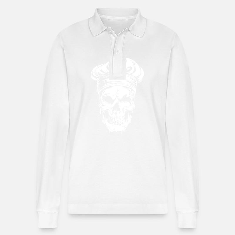 Koch Totenkopf Chef - Stanley/Stella Unisex Bio-Langarm-Poloshirt Prepster - Weiß