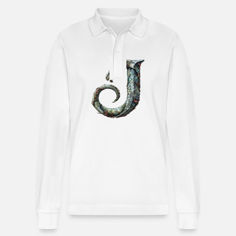 Buchstabe "J" im Drachendesign. - Stanley/Stella Unisex Bio-Langarm-Poloshirt Prepster - Weiß