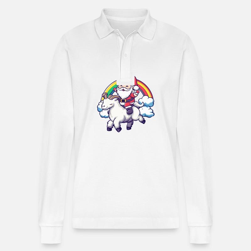Bergziege Weihnachtsmann Regenbogen - Stanley/Stella Unisex Bio-Langarm-Poloshirt Prepster - Weiß