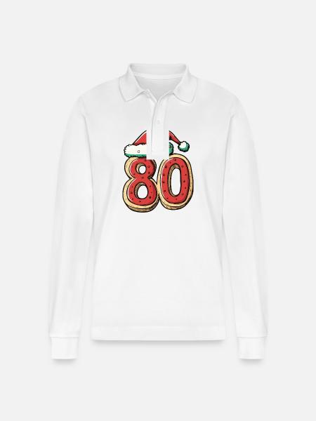 80 Number Christmas - Stanley/Stella Organic Unisex Long-Sleeved Polo Shirt Prepster - white