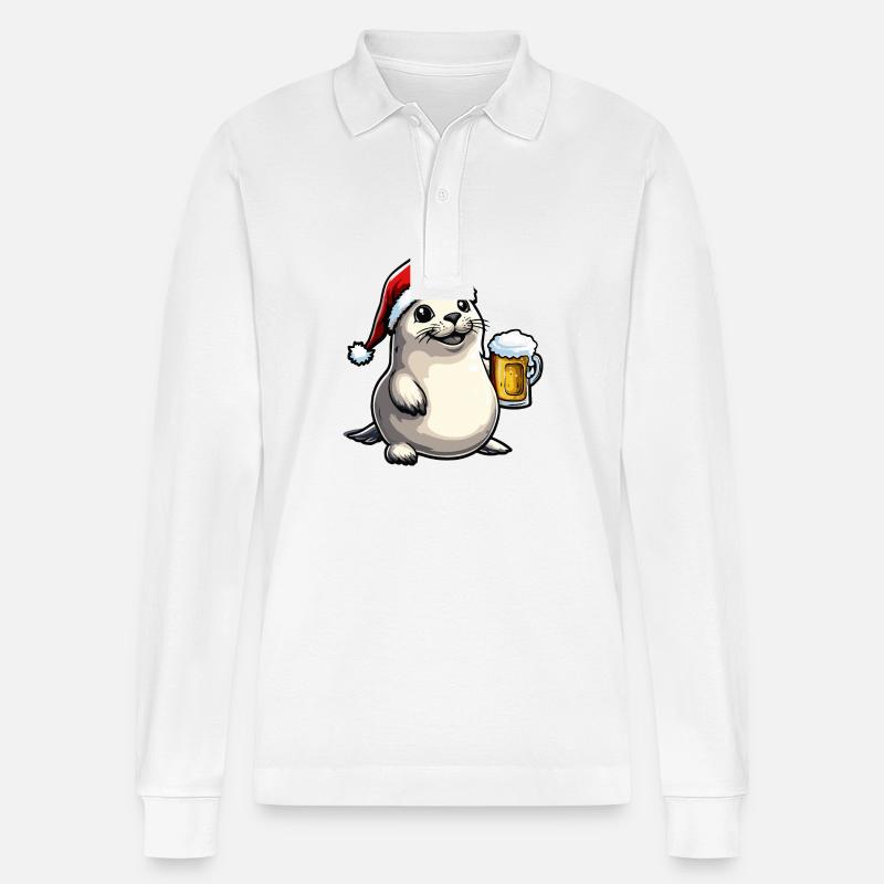 Robbe Tier Bier Xmas Weihnachten - Stanley/Stella Unisex Bio-Langarm-Poloshirt Prepster - Weiß