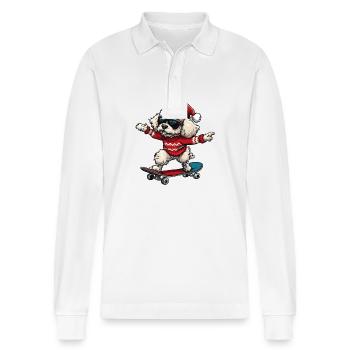 Poodle Dog Christmas Skateboard - Stanley/Stella Organic Unisex Long-Sleeved Polo Shirt Prepster - white - Front - Anna (173cm) & Nico (186cm)