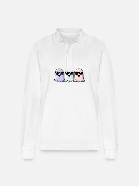 Ghosts Halloween - Stanley/Stella Organic Unisex Long-Sleeved Polo Shirt Prepster - white