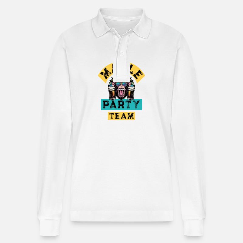 Malle Party Team - Stanley/Stella Unisex Bio-Langarm-Poloshirt Prepster - Weiß