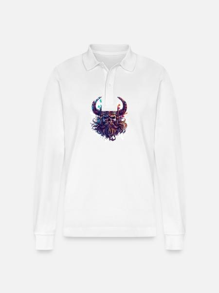 Viking Odin Skull - Stanley/Stella Organic Unisex Long-Sleeved Polo Shirt Prepster - white