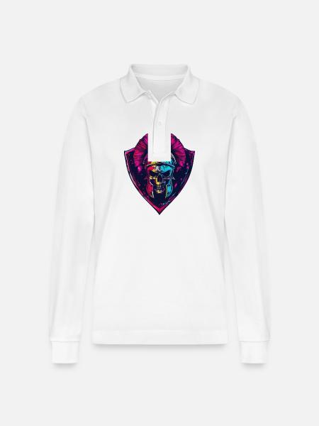 Spartan Skull Gladiator - Stanley/Stella Organic Unisex Long-Sleeved Polo Shirt Prepster - white