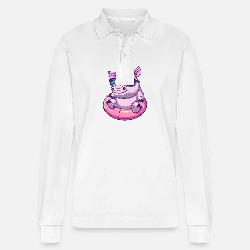 Nashorn Sommer Comic - Stanley/Stella Unisex Bio-Langarm-Poloshirt Prepster - Weiß