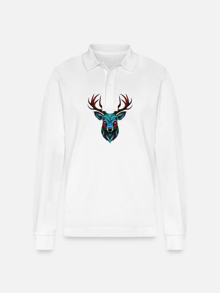 Hirsch Porträt Bunt - Stanley/Stella Unisex Bio-Langarm-Poloshirt Prepster - Weiß