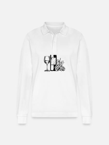 Wine Glass Grapes Wine - Stanley/Stella Organic Unisex Long-Sleeved Polo Shirt Prepster - white