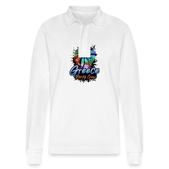 Greece Party Crew Vacation - Stanley/Stella Organic Unisex Long-Sleeved Polo Shirt Prepster - white - Front - Anna (173cm) & Nico (186cm)