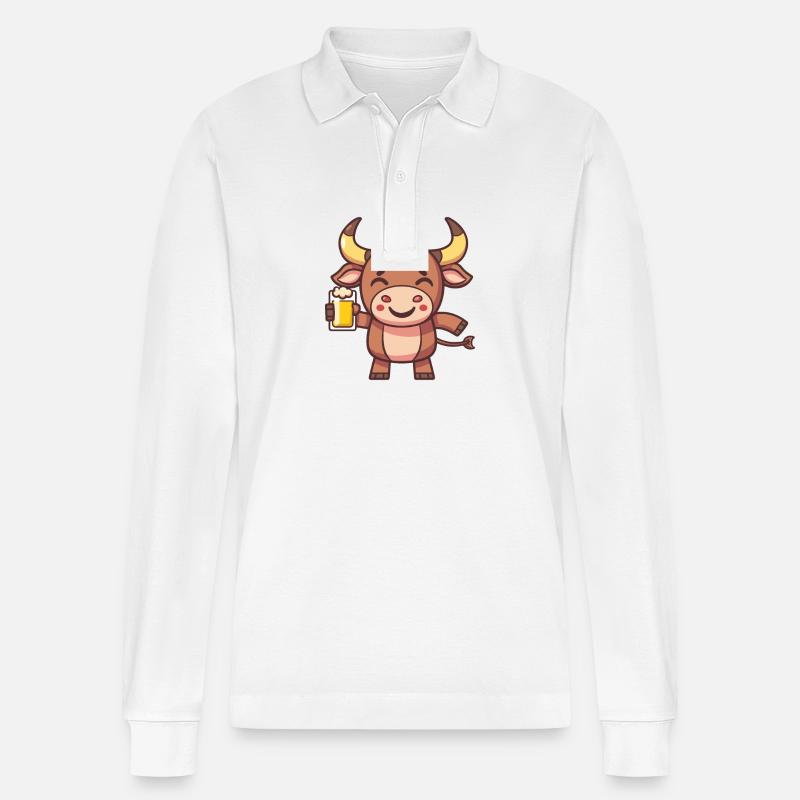 Stier Bier Comic Party - Stanley/Stella Unisex Bio-Langarm-Poloshirt Prepster - Weiß