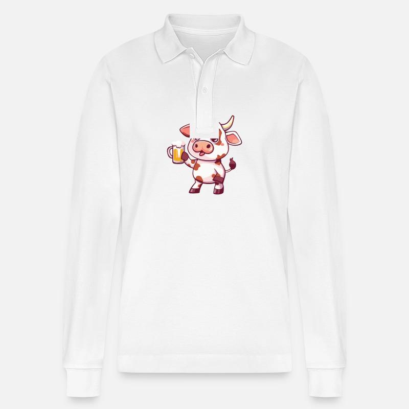 Kuh Bier Comic Party - Stanley/Stella Unisex Bio-Langarm-Poloshirt Prepster - Weiß