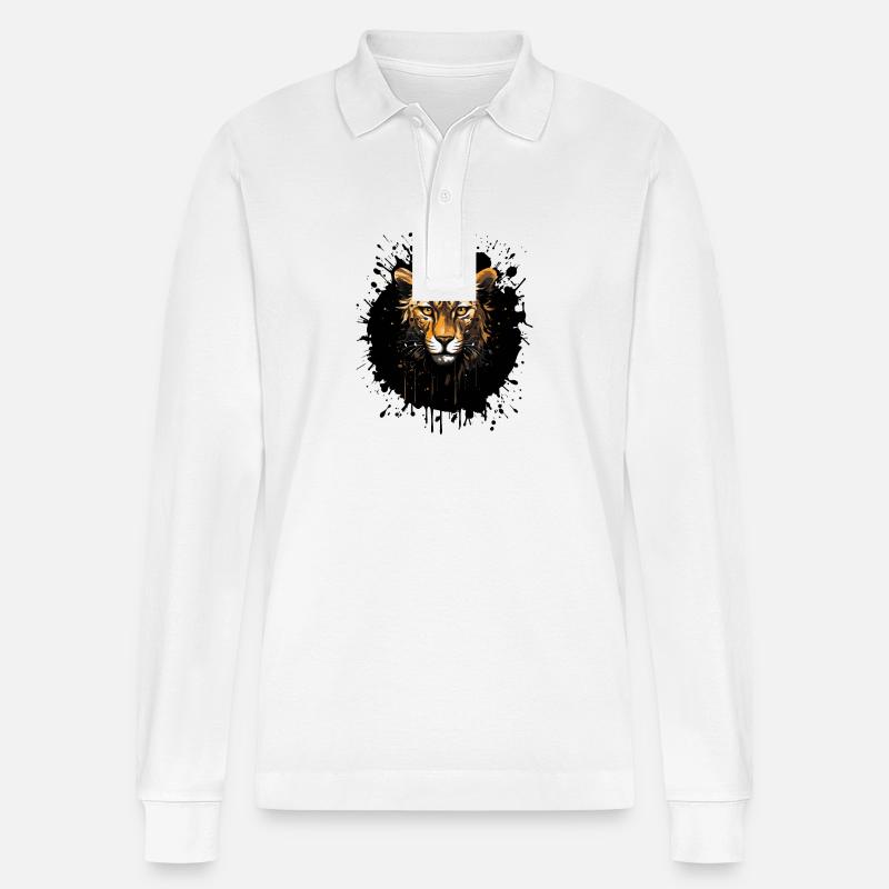 Gepard Porträt - Stanley/Stella Unisex Bio-Langarm-Poloshirt Prepster - Weiß
